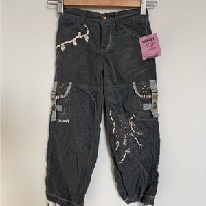 Girls Size 5 Corduroy Cargo Capri Pants Y2K Studded Embroidered